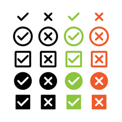 Check mark and cross icon isolated vector