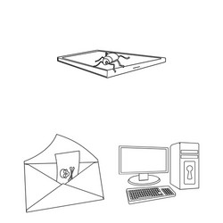 hacker and hacking outline icons in set collection vector image