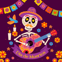 skeleton of a mexican man playing the guitar Vector Image