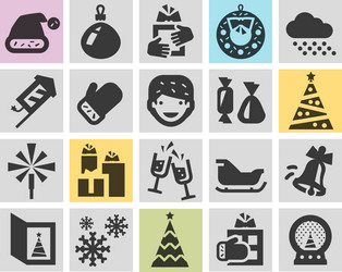 christmas and new year set black icons signs vector