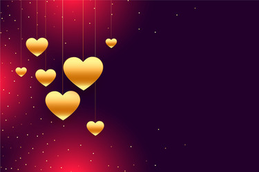 golden hanging hearts valentines day background vector