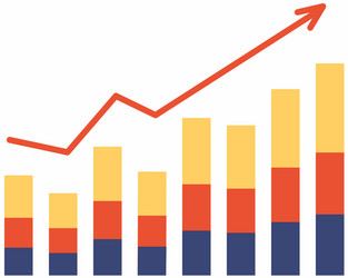 Growth diagram with red arrow going up vector