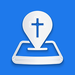 paper cut map pin church building icon isolated vector