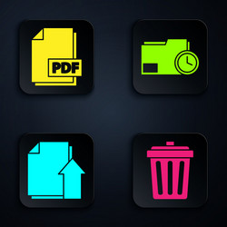 set trash can pdf file document upload vector image