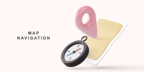 3d realistic compass and map with pointer vector