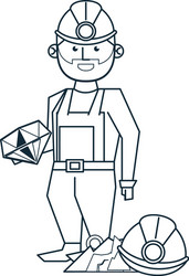 Mining and worker cartoon black white vector