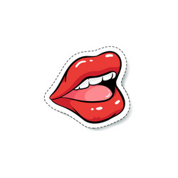 side view female open mouth with red makeup vector