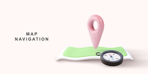 3d compass and map with pointer vector