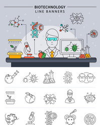 biotechnology line banner set vector