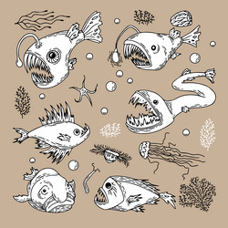 deep see predator fish vector