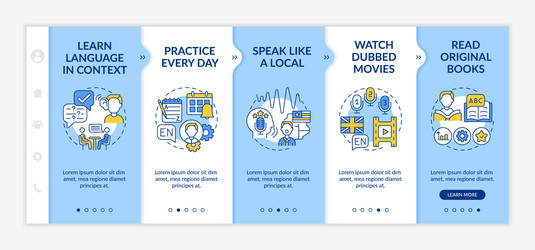 foreign learning language tips onboarding template vector