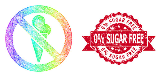 Scratched 0 percent sugar free stamp seal vector