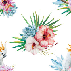 Watercolor Parrot Flower Pattern Vector Image