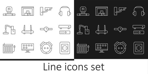 Set line electrical outlet multimedia and tv box vector