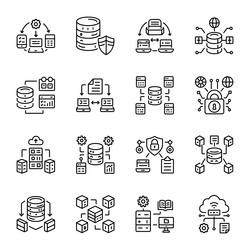 set of linear database security icons vector image