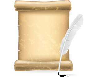 Old blank scroll paper and feather pen Royalty Free Vector