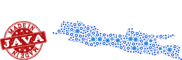 mosaic map of java island with cog connections vector