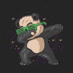 cute little panda with glasses dabbing dance celeb vector