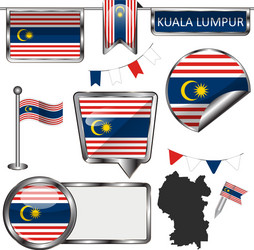 Glossy icons with flag of kuala lumpur vector