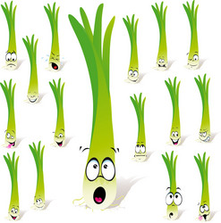 Green onion cartoon with many expression isolated vector