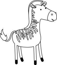 Zebra cartoon in black silhouette with thin vector