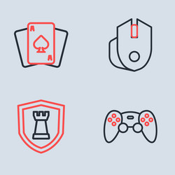 set line computer mouse chess shield game vector image
