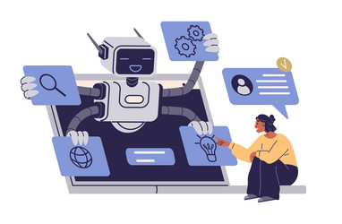 friendly robot assisting a person with digital vector image