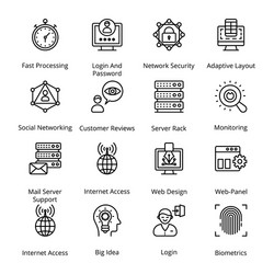 Network and hosting outline icons vector