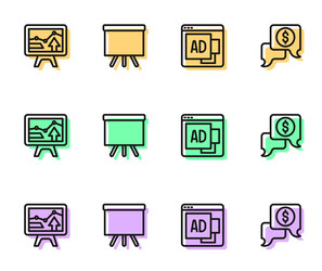 set line advertising monitor with graph chart vector image