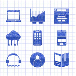 Set mobile phone create account screen open book vector