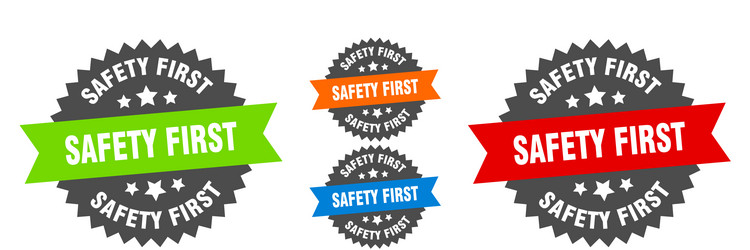 Safety first blue label isolated Royalty Free Vector Image