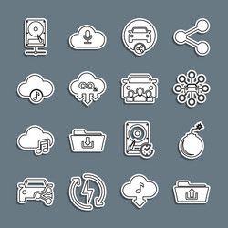 set line folder upload bomb ready to explode car vector image
