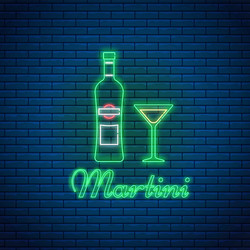 martini glass and bottle with lettering in neon vector