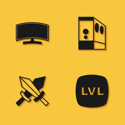 set computer monitor level game sword vector image