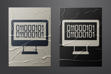 white binary code icon isolated on crumpled paper vector image