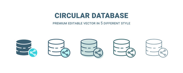 Circular database icon in 5 different style vector