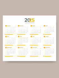 One page 2025 calendar design template for Vector Image