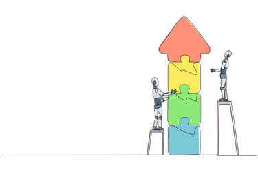 single continuous line drawing two robots doing vector image