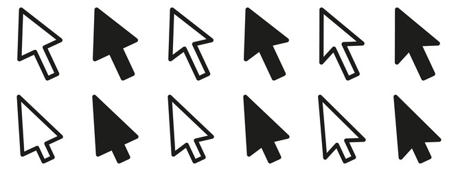 computer mouse click cursor gray arrow icons set vector image
