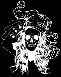 white silhouette of woman skull in jester hat Vector Image