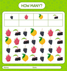 how many counting game with fruit worksheet vector image