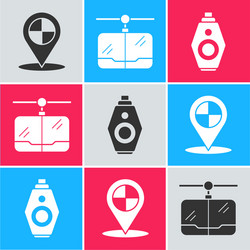 set map pointer with taxi cable car and key vector image