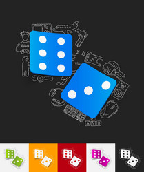 dice paper sticker with hand drawn elements vector image