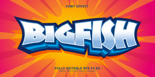 editable 3d extrude text effect with fish shape vector image