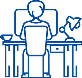 Man working on computer table sitting line vector