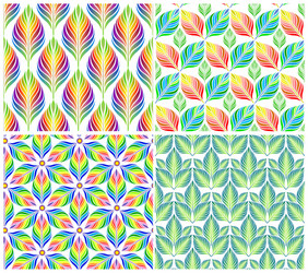 seamless patterns with colorful leaves set vector