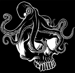 white silhouette of octopus on human skull Vector Image