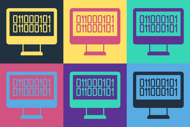 Pop art binary code icon isolated on color vector