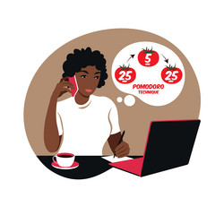 African girl manager working with computer using vector