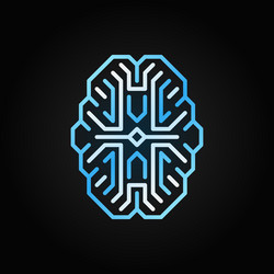 digital brain blue outline icon cyberbrain vector